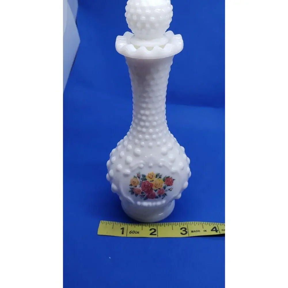 Vintage Perfume Bottle Milk Glass Hobnail Bud Vase Roses Collectible Empty Avon